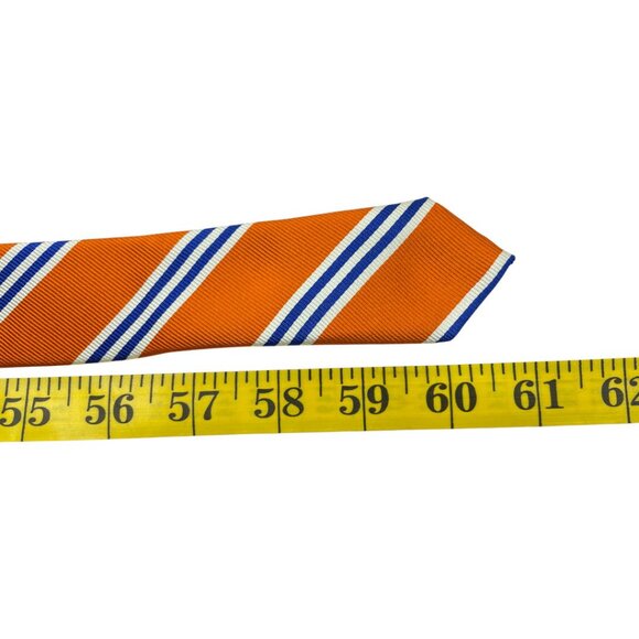 Chaps Vintage Tie 100% Silk Striped Repp Regimental Orange Blue - Picture 6 of 6